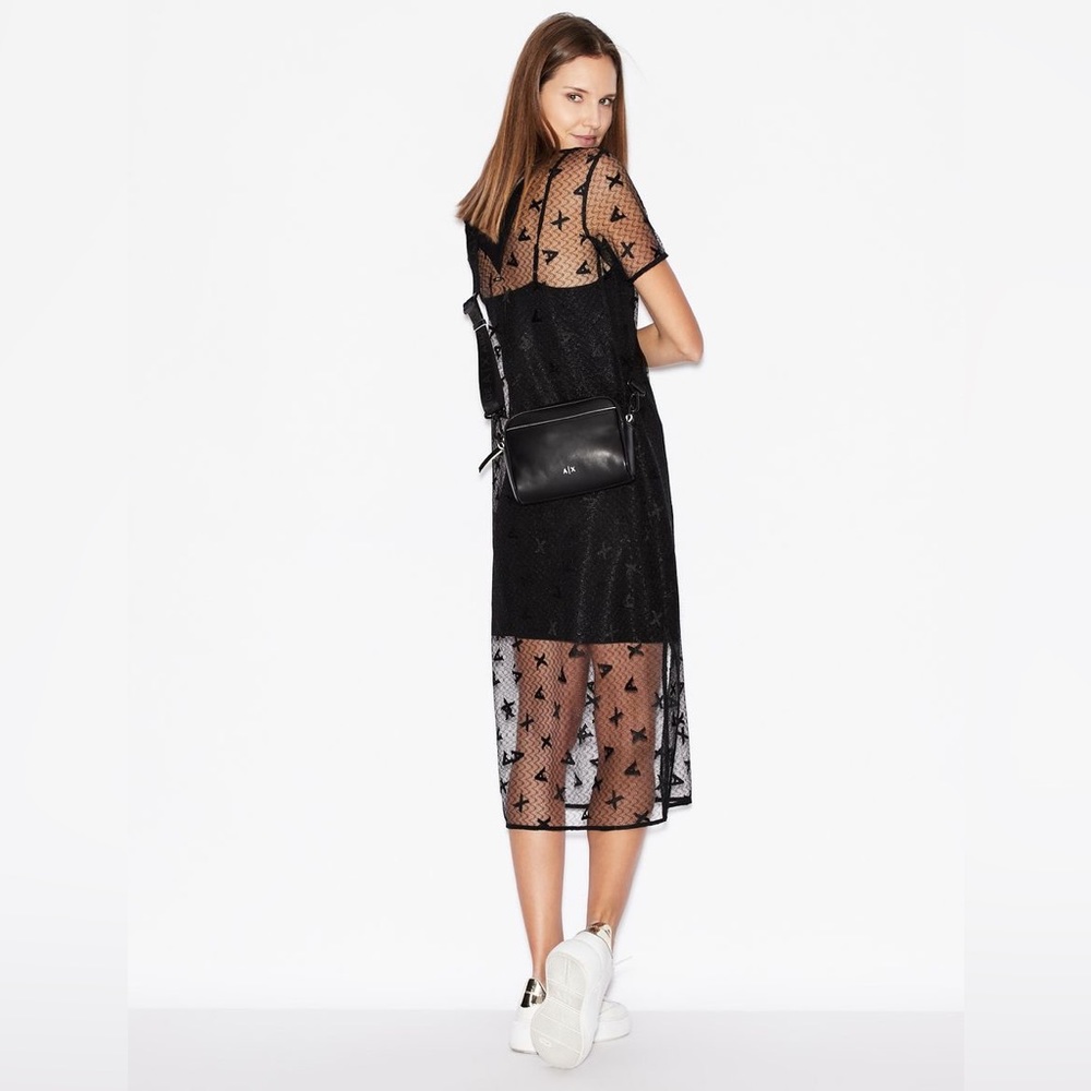 NWT Armani Exchange A/X Embroidered Black Mini / Midi Occasional Dress | Size 4 - Picture 2 of 7